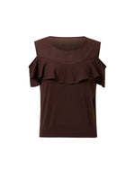 [Preview] Tencel Blend Ruffle Cold Shoulder Women Knit Top GOELIA