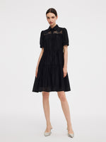 Tencel Blend Women Tiered Mini Dress With Ribbon GOELIA
