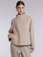 [Preview] Cashmere Wool Blend Asymmetrical Collar Women Short Coat GOELIA