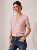 Tencel Wool Blend Rhinestone Women V-Neck Cardigan GOELIA