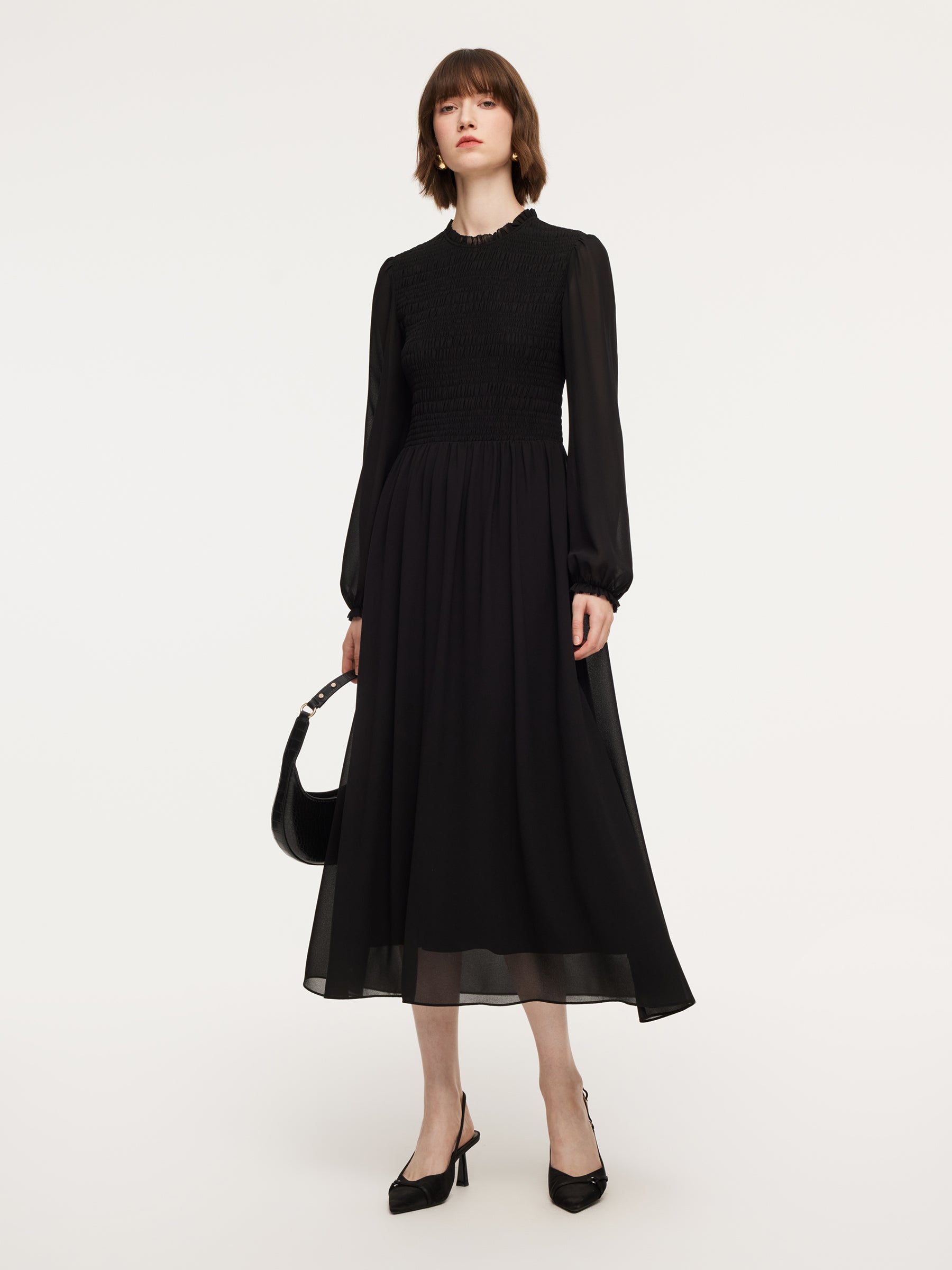 [Preview] Ruffle Round Neck Women Smocked Maxi Dress GOELIA