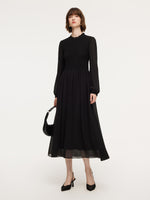 Ruffle Round Neck Women Smocked Maxi Dress GOELIA
