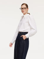 Lace Collar Hidden Half-Zip Women Shirt GOELIA
