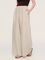 100% Linen Braided Neck Tank Top And Pants Two-Piece Set With Beaded Belt GOELIA