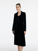Silk Blend Spaghetti Strap Women Midi Velvet Dress GOELIA