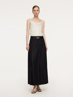 100% Wool Side Slit Women Pleated Skirt With Belt GOELIA