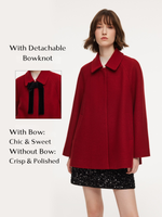 100% Wool Women Coat With Detachable Bowknot GOELIA