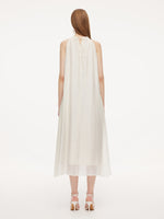 Ruffle Neckline Women Halter Maxi Dress With Floral Ribbon GOELIA