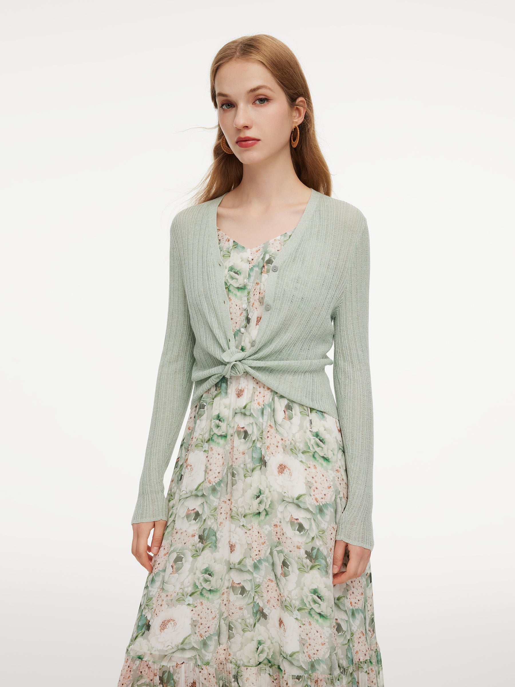 Tencel Wool Blend V-Neck Women Cardigan GOELIA