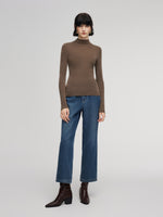 100% Wool Seamless Mock Neck Women Knit Top GOELIA