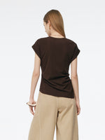 Stretch Asymmetric Hem Women Drawstring Cap Sleeve Knit Top GOELIA