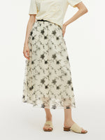 Floral Embroidered Women Elastic Waist Mesh Skirt GOELIA
