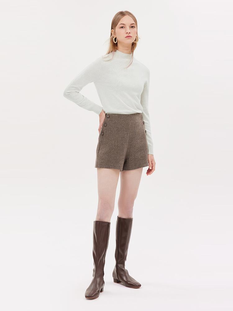 Brown Tweed Wool Shorts GOELIA