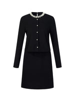 Lyocell Wool Blend Beaded Round Neck Knit Top And Skirt Two-Piece Set GOELIA