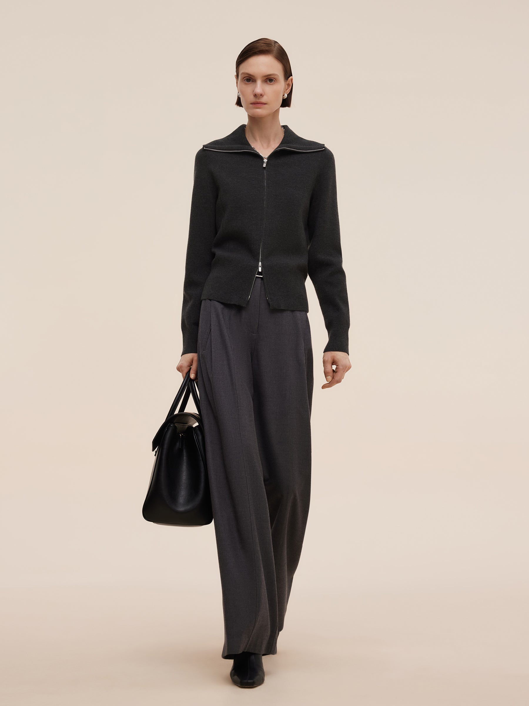 Tencel Wool Blend Zip-Up Women Cardigan GOELIA