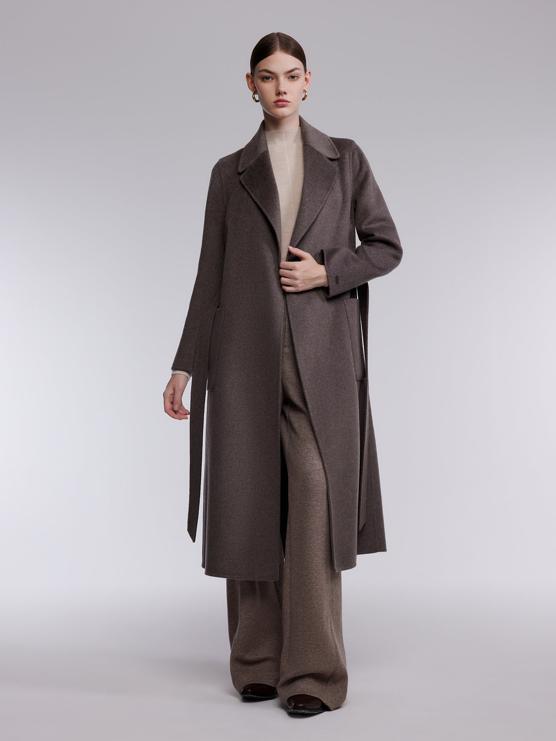 [Preview] Cashmere Wool Blend Double-Faced Women Wrap Overcoat GOELIA