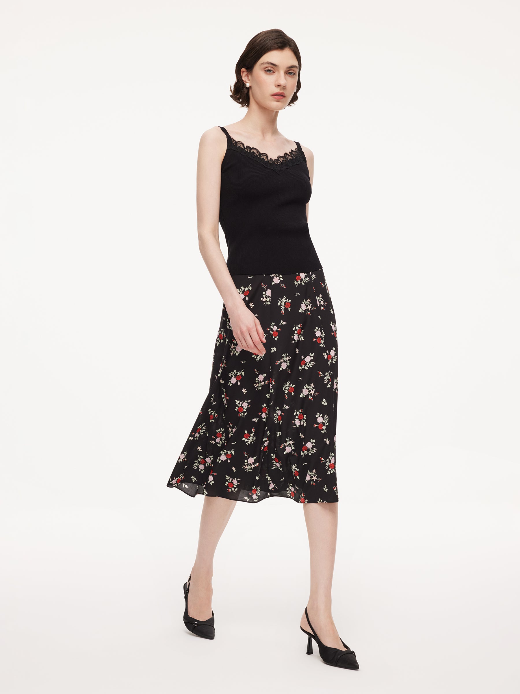 16MM Mulberry Silk Floral Print Women Skirt GOELIA