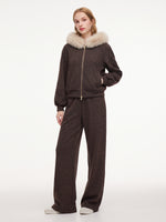 Zip-Up Jacket And Pants Two-Piece Set With Detachable Faux Fur Collar GOELIA