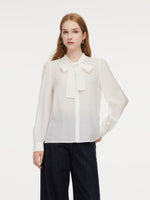 [Preview] Acetate Blend Lace Bow Tie Women Shirt GOELIA