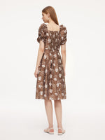 Tencel Blend Floral Print Square Neck Women Midi Dress GOELIA
