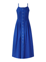 100% Cotton Gathered Waist Women Strap Maxi Dress GOELIA