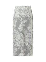 Silver Floral Jacquard Women Column Midi Skirt GOELIA