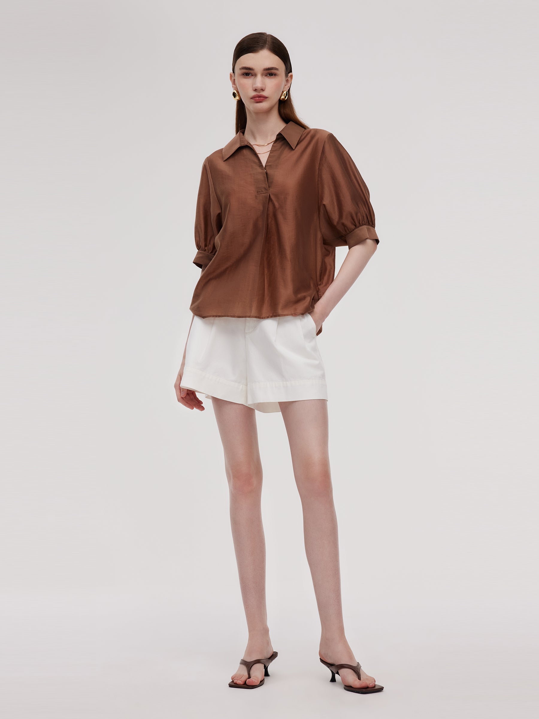 Tencel Blend Loose Fit Women Blouse With Silk Scarf GOELIA