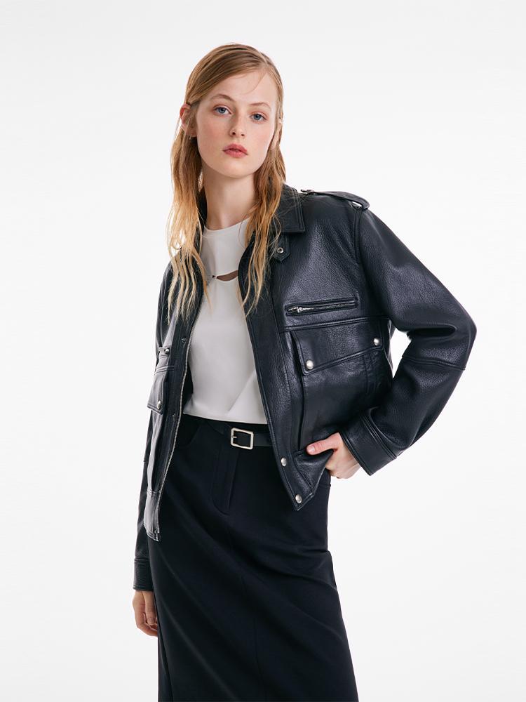 Short Goat Leather Jacket GOELIA