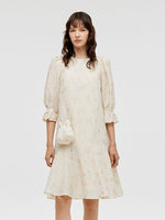 Jacquard A-Line Ruffle Women Midi Dress With Bag GOELIA