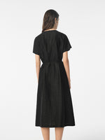 18 Momme Xiang Yun Silk Gathered Waist Women Midi Dress With Pockets GOELIA