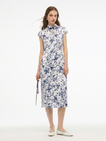 19MM Mulberry Silk Floral Print Women Qipao Maxi Dress GOELIA