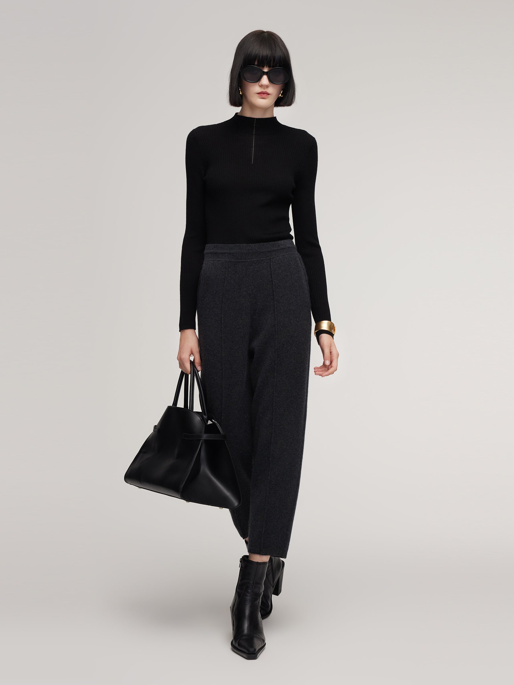 100% Washable Wool Mock Neck Women Knit Top GOELIA