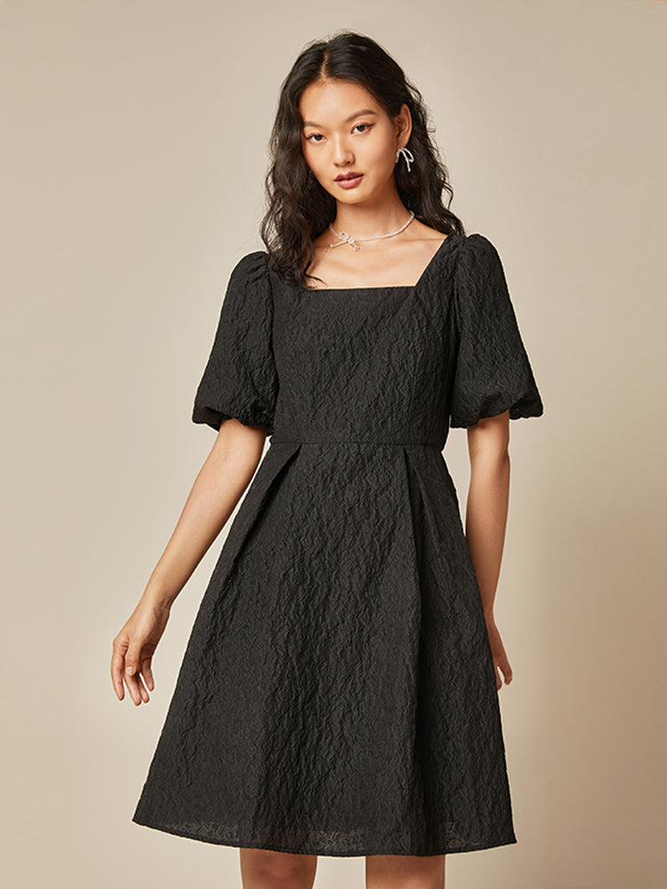 Detachable Bowknot Jacquard Mini Dress GOELIA