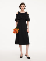 Tencel Blend Sleeveless Women Knit Midi Dress With Detachable Flounce Overlay GOELIA