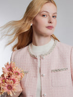 [Preview] Tweed Beaded Neck Women Cropped Jacket GOELIA