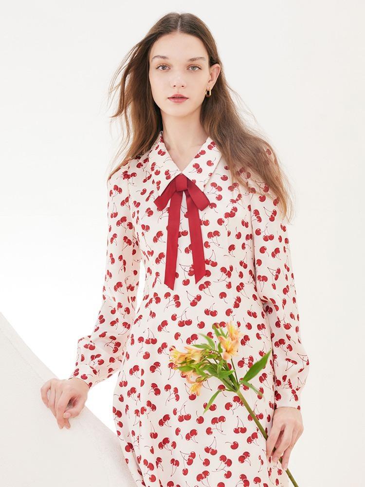 Floral Lapel Detachable Bowknot Mini Dress GOELIA