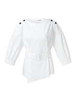 Boat Neck 3/4 Sleeve Women Blouse With Belt GOELIA