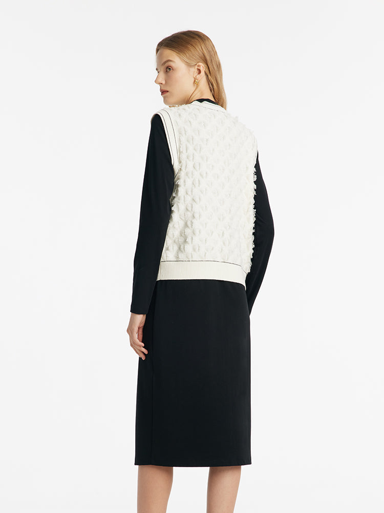 Knitted Midi Dress And Contrast Stitch Vest Two-Piece Set GOELIA