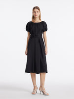 Puff Sleeves Women Midi Dress With Belt GOELIA