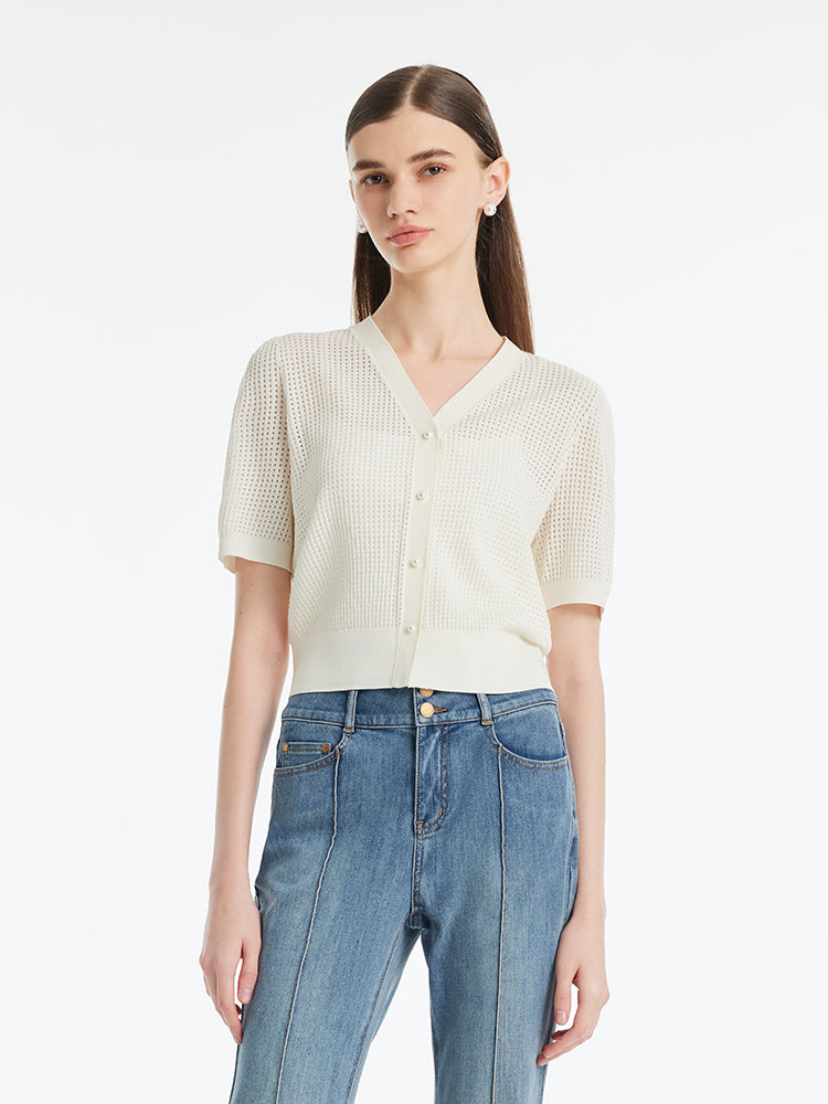 Openwork Single-Breasted Women Knitted Cardigan GOELIA