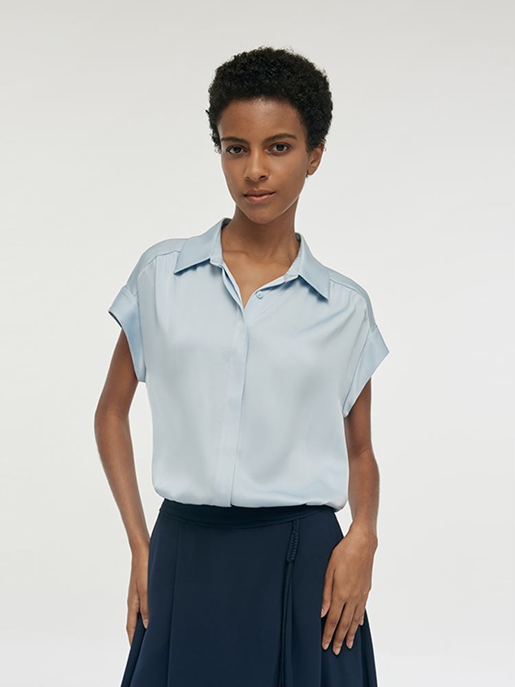 22 Momme Mulberry Silk Lapel Women Shirt GOELIA