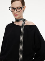 Cotton Scuba One-Shoulder Women Sweatshirt With Plaid Ribbon GOELIA