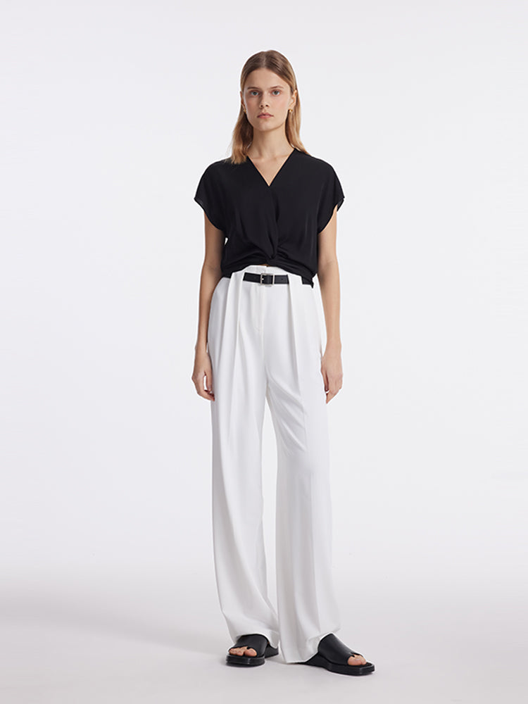 19 Momme Mulberry Silk Twist Waist Women Top GOELIA