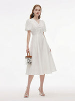 [Preview] Jacquard V-Neck Women Puff Sleeve Maxi Dress GOELIA