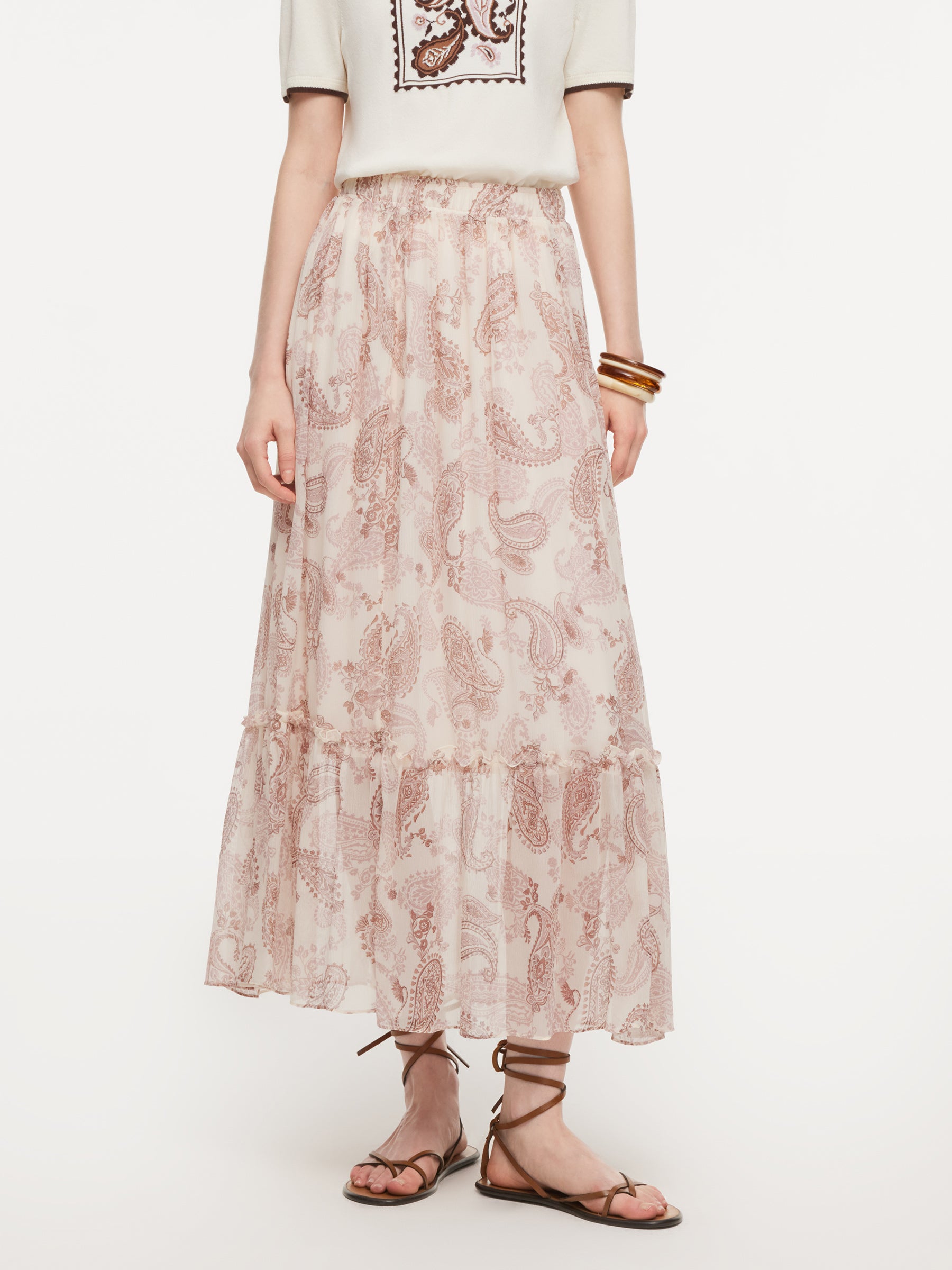 100% 10MM Mulberry Silk Paisley Print Women Skirt With Hairband GOELIA