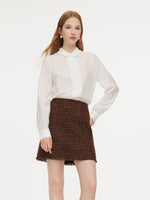 Acetate Blend Pleated Ruffle Collar Women Shirt GOELIA