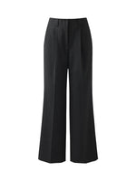 Worsted Wool Women Wide Leg Pants With Leather Belt GOELIA