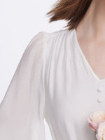 White V-Neck Gathered Waist Midi Dress GOELIA