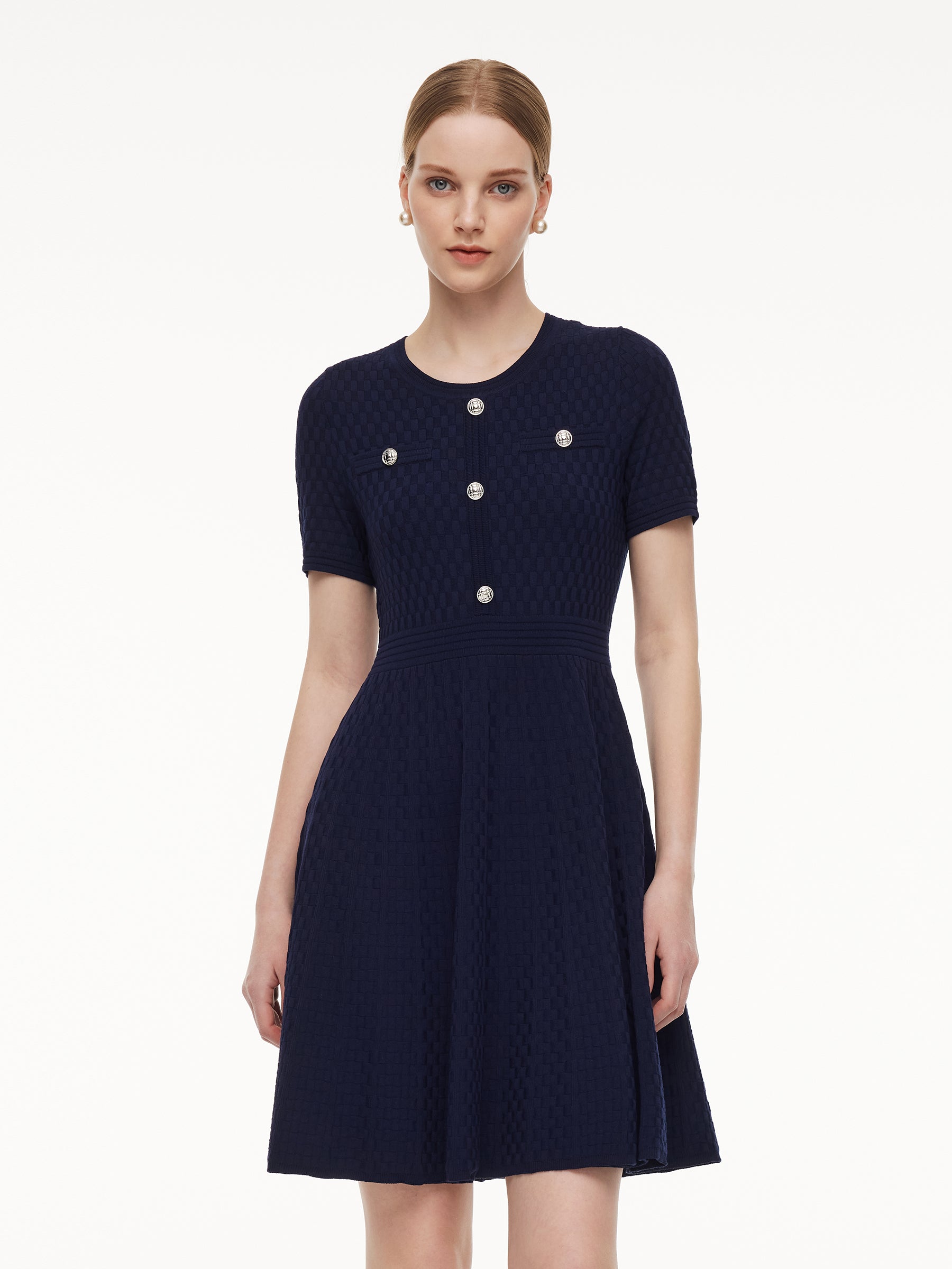 Tencel Blend Gathered Waist Women Textured Midi Dress GOELIA