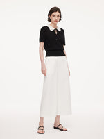 Tencel Blend Color Block Tie Front Women Openwork Knit Top GOELIA